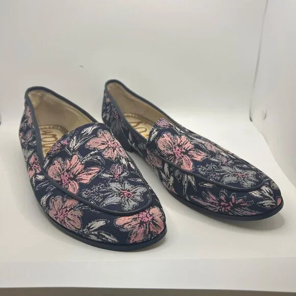 Sam Edelman Leon Moe Toe Embroidered Floral Print Blue & Pink Loafers- Size 9.5 - Picture 2 of 10